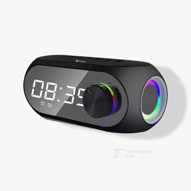 Kisonli LP-2S – Haut-Parleur Bluetooth RGB, Radio FM et Réveil