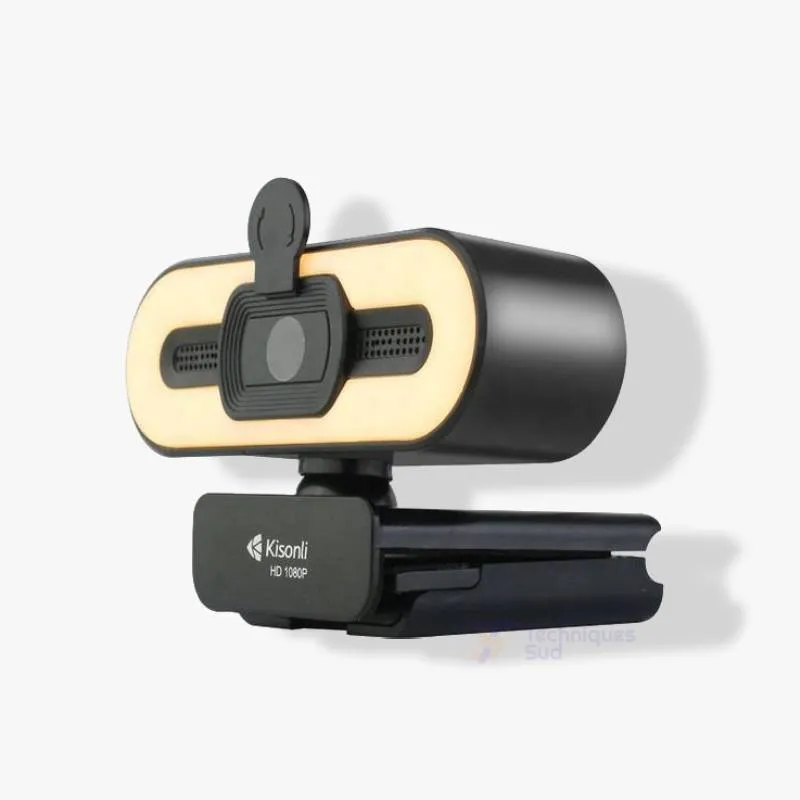 Kisonli D2 – Webcam Full HD 1080P avec Microphone et Éclairage LED