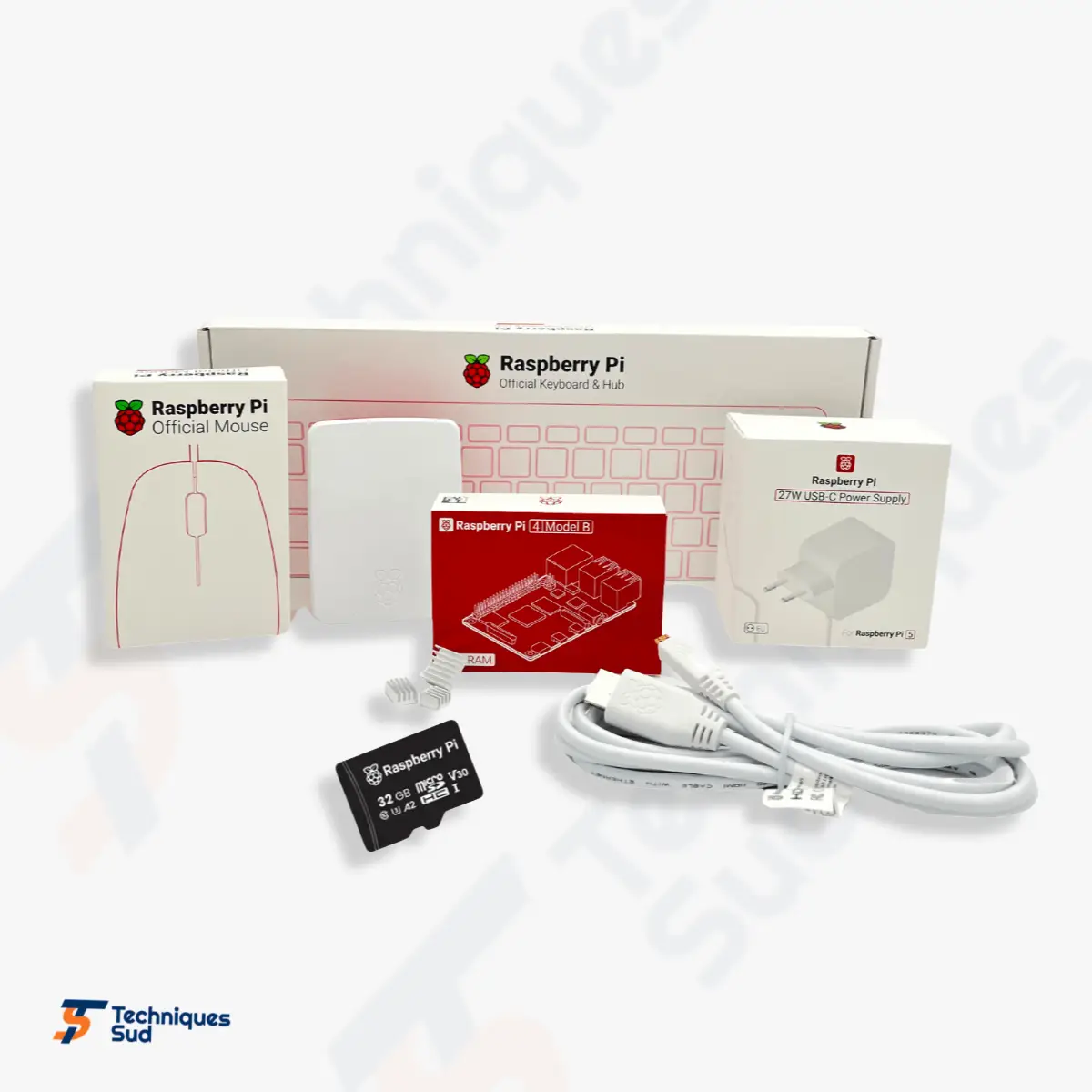 Kit Raspberry Pi 400 – Ordinateur Intégré dans le Clavier, 4 Go RAM, avec Souris, Alimentation et Carte microSD